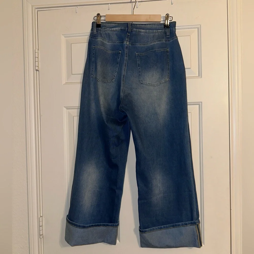 Halara Flex™ High Waisted Pockets Rolled Hem Wide Leg Washed Casual Jeans - Picture 4 of 7